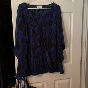 Blue and black 2X blouse. On the long side